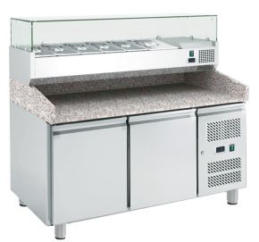 Dvojdverový  pizza-stôl vitrínou 7 x GN1/4