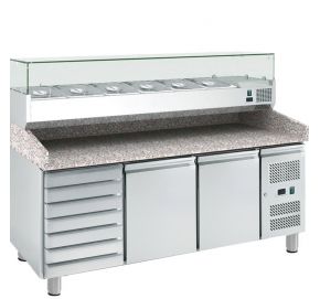 Dvojdverový pizza-stôl s vitrínou 10 x GN1/4