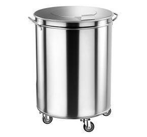 Nerezový odpadkový kôš, 50 l – pojazdný