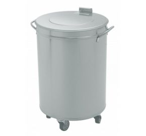 Nerezový odpadkový kôš, 90 l – pojazdný