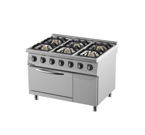 Plynový sporák 900 so 6 horákmi - elektrickou rúrou GN2/1 - 1200x900x900 mm