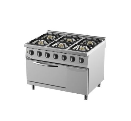 Plynový sporák 900 so 6 horákmi - elektrickou rúrou GN2/1 - 1200x900x900 mm