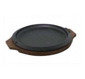 Servírovací liatinový podnos s drevenou podložkou okrúhly, vnútorný priemer 21 cm