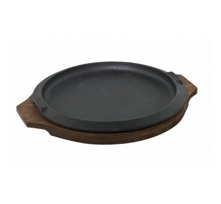 Servírovací liatinový podnos s drevenou podložkou okrúhly, vnútorný priemer 21 cm